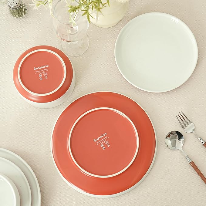 12 Piece Ceramic Dinnerware Set for 4, Modern Minimalist Stoneware Dinner Plates and Bowls, Microwave Safe, Dishwasher Safe, Versatile for All Seasons, Stardust Glaze White