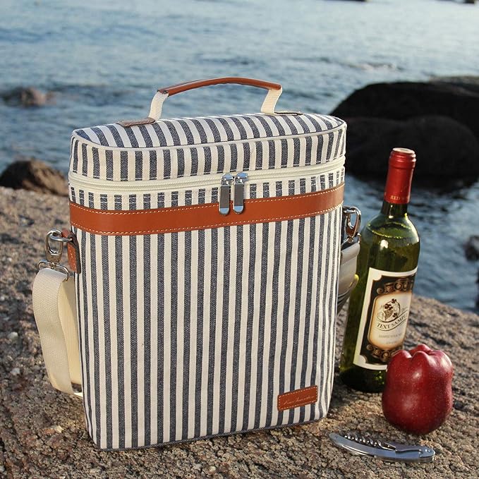 ZORMY 3 Bottle Insulated Wine Tote Cooler Bag, Portable Wine Carrier with Corkscrew Opener and Shoulder Strap for Beach Travel Picnic, Unique Wine Carrier for Wine Lover Gifts