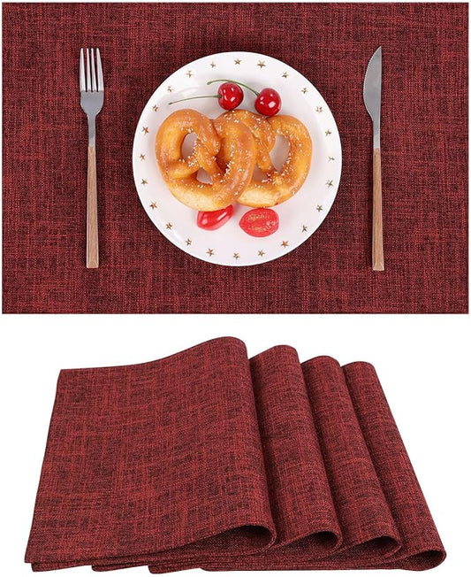 SHACOS Double Layer Cloth Placemats Set of 4 Washable Heat Resistant Place Mats Non Slip Rustic Placemats Reversible Table Mats Kitchen Dining Table Decor (4, Red)