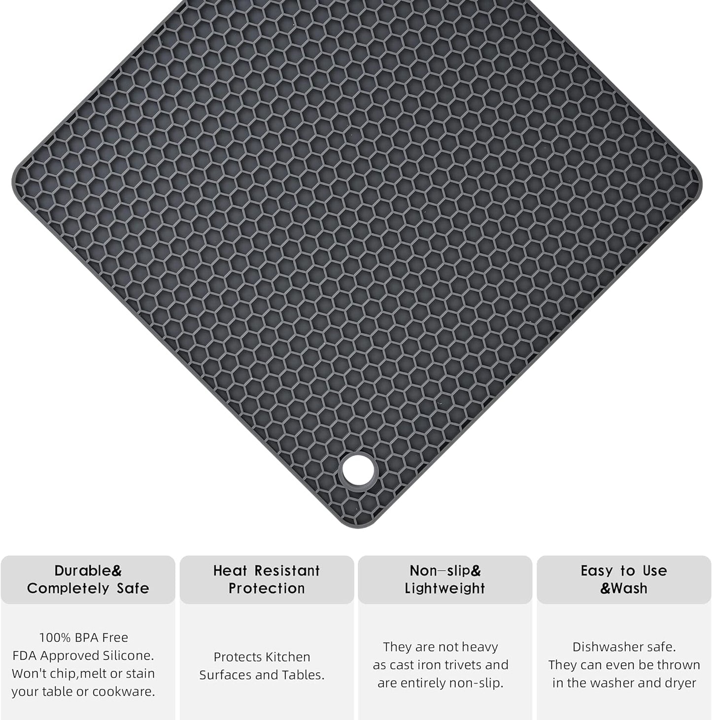 Silicone Trivets for Hot Dishes, Trivet Hot Pads for Kitchen, Trivets for Hot Pots and Pans, Multi Use Silicone Pot Holders Trivet Mat, Heat Resistant Mats for Countertop Set 4 Light Gray