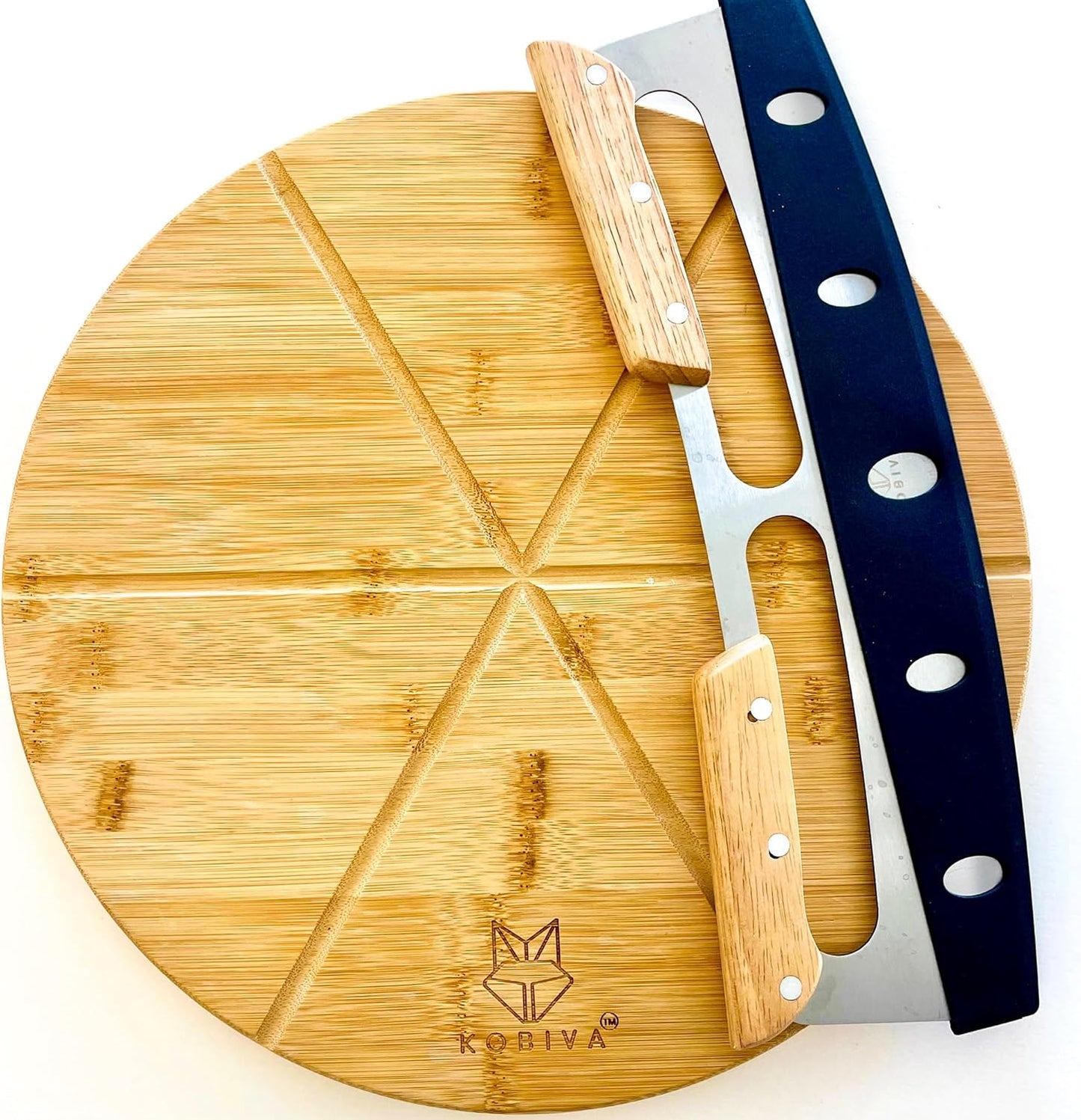 14" Dual-Grip Pizza Cutter Pizza Board | Gift Pizza Set, Best Pizza Cutter Rocker Blade, Bamboo Pizza Cutting Board, Pizza Slicer, Pizza Serving Board, Pizza Rocker Knife For Cutting Pizza Piza