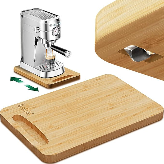 Bamboo Appliance Slider, Sliding Tray for Coffee Maker, Kitchen Countertop Appliance Rolling Tray, Coffee Pot Slider Tray with Rubber Wheels,Deep - Medium (9.5"D x 14"W)