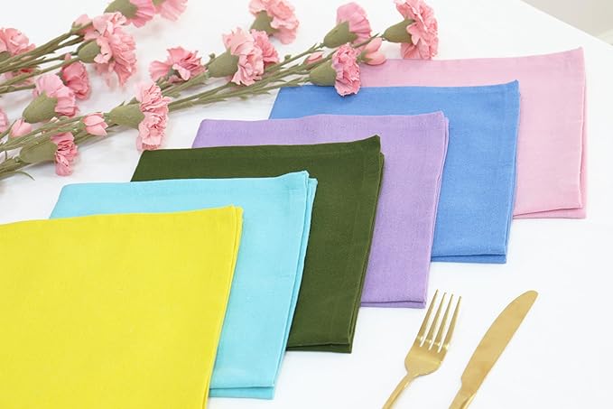 PurpleEssences Set of 12 Cloth Dinner Napkins 100% Cotton 18x18 Inch - Soft Durable Washable - Ideal for Farmhouse Party Fall Thanksgiving - Perfect Everyday Use Table Linen - Multicolor