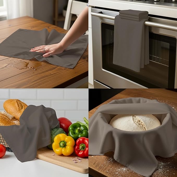 Flour Sack Towels 100% Cotton Dish Towel Reusable Baking Cloth for Bread Dough, Baguettes, Ciabatta, Machine Washable, Kitchen Towels for Cleaning – Set of 6 (28"x28") - Charcoal