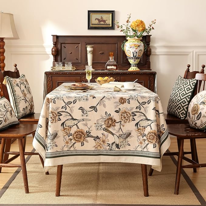 Floral Tablecloth for Rectangle Tables,Linen Table Cloth with Yellow and White Flower,Heavy Durable Table Cover for Dining Thanksgiving Kitchen Decor Party Banquet Christmas,63"*102"