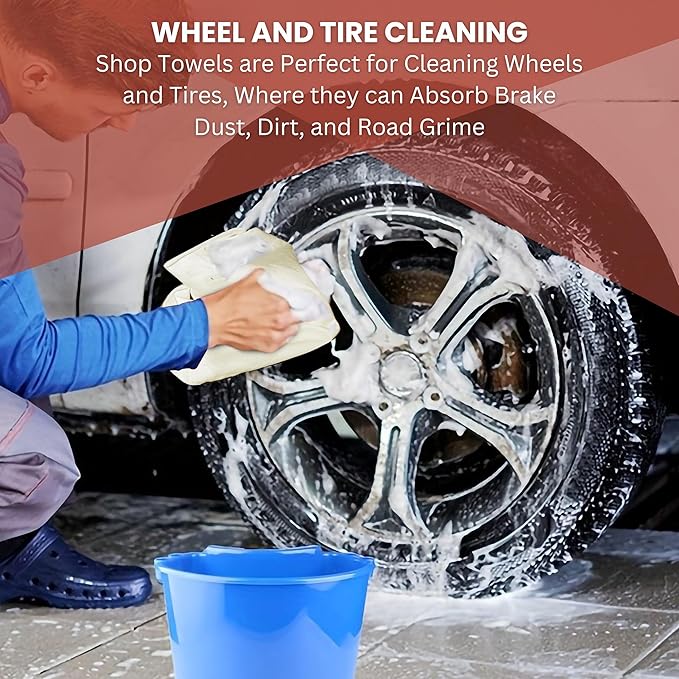 Shop Towels| Multipurpose Commercial and Residential shop cleaning| Car Wash, Polish, Housewares, Microwave, Coffee Machine, Restaurant, Bathrooms, Electronics, Auto Garage | 50 Pack 14"x12" Natural