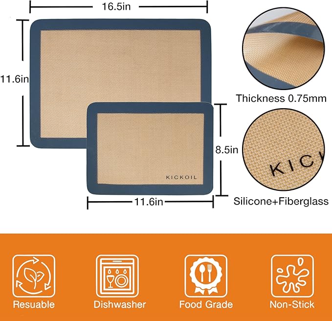 Silicone Baking Mat Large 3 Pack-2 Half Sheets+1 Small Quarter Sheet,Reusable Non Stick Food Safe Baking Supplies Oven Liners Bakeware Mats for Cookies,Macarons,Bread, Pastry, Vegetables