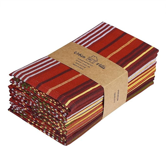 Urban Villa Cloth Napkins Set of 12 20x20 Inches 100% Cotton Napkins Cloth Washable Durable Reusable Absorbent Table Dinner Napkins Cloth for Thanksgiving Hotel Lunch Restaurant Parties –Stripes Print