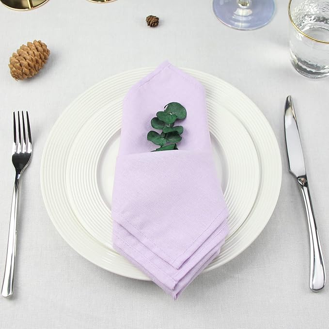 Solid Color Linen Blended Thin Dinner Cloth Napkins - Set of 12 (40 x 40 cm) - for Wedding Parties Events & Home Use (Lavender)