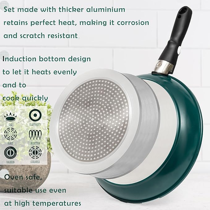 Moss & Stone Aluminum Pots And Pans Set Nonstick, Removable Handle Cookware, Stackable , Dishwasher Safe, Induction Camping Cookware Set. (10 Pieces Blue)