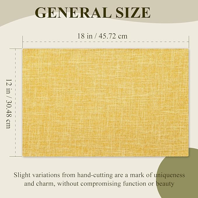 KXN Placemats Set of 4, Dual-Layer Thickened Faux Linen Table Mats, Heat Resistant & Wrinkle-Free, Machine Washable Cloth Place Mats for Kitchen Dining Indoor Outdoor (Yellow)