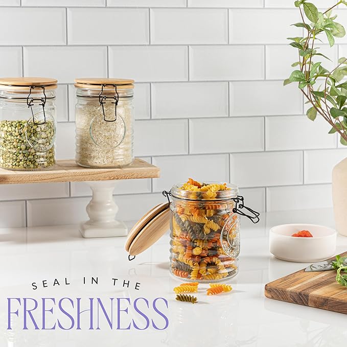 kitchentoolz Glass Storage Jars with Airtight Lids - Set of 3 Mason Storage Containers for Cereal, Coffee & Rice - 23 Ounce Pantry Organizing Canister Set