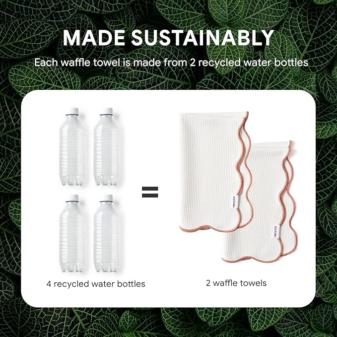 RECYCO Waffle Kitchen Towel Set of 2 - Quick Dry Microfiber Sustainable Dish Towels - Ultra Absorbent Reusable Cleaning Tea Towels - Lightweight Hand Towels,16”x 28”, Coral Pink