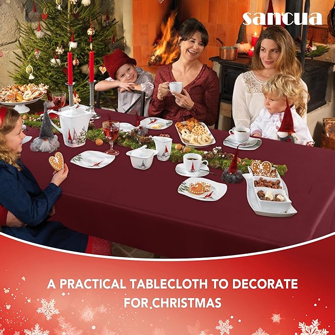 sancua Rectangle Tablecloth - 54 x 54 Inch - Stain and Wrinkle Resistant Washable Polyester Table Cloth, Decorative Fabric Table Cover for Dining Tables, Buffet Parties and Camping, Burgundy