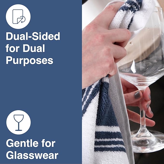All-Clad Dual-Purpose Kitchen Towels: Highly Absorbent, Super Soft Long Lasting - 100% Cotton, 17"x30" Dish Towels for Cleaning & Drying Dishes, Pans, Glassware, or Countertops, (3-Pack), Indigo