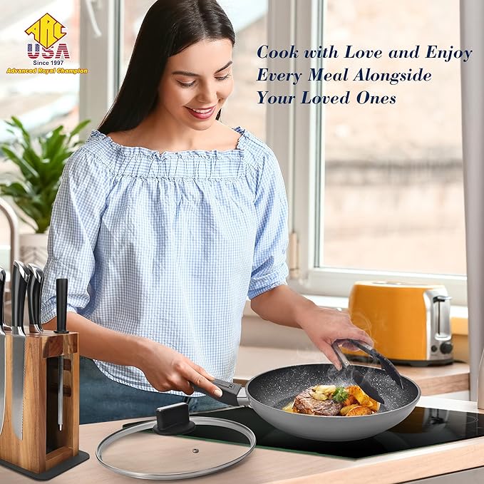 ARC Nonstick Frying Pan Skillet With Removable Handle,10 Inch Skillet with Lid Egg Pan Non Stick Saute Pan, Oven and Dishwasher Safe, PFOA Free Cookware Cooking Pan For Induction Cooktops