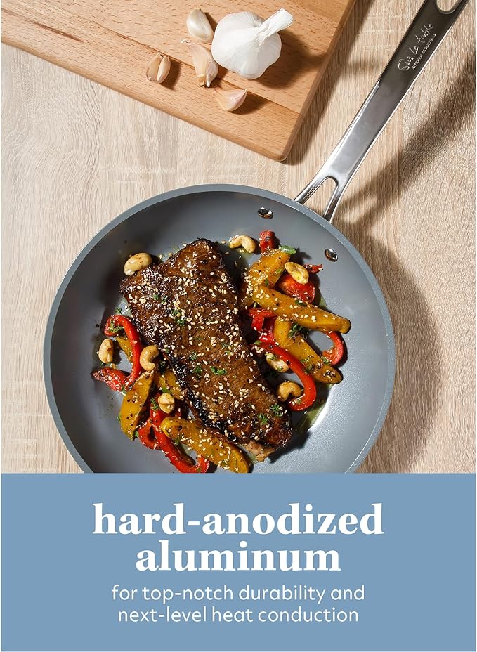 Sur La Table Kitchen Essentials Cool Commune Hard Anodized 10 Piece PFA Free Ceramic Non stick Interior Forged Durable Aluminum Pots and Pans Cookware Set - Green - Induction Compatible