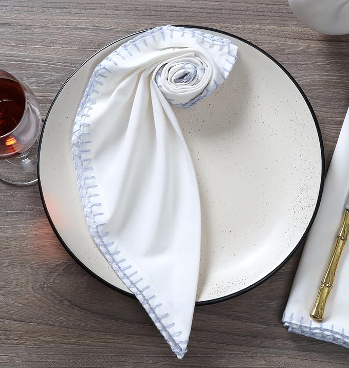 Bedding Craft Cotton Cloth Dinner Napkins Set of 12 – 18x18 Lavender Blue with Blanket Stitch Selvedge – Elegant Machine Washable Fabric Napkins for Weddings, Baby Showers, Parties & Dining