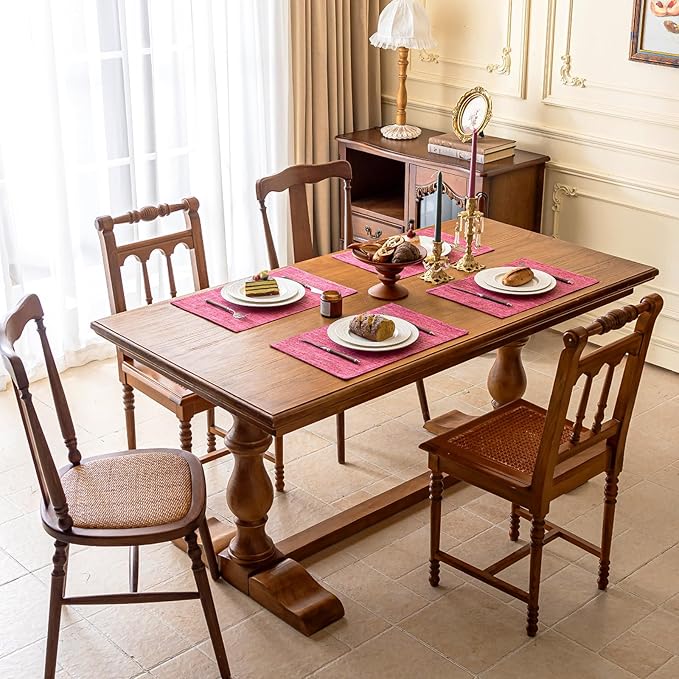 KXN Placemats Set of 8, Dual-Layer Thickened Faux Linen Table Mats, Heat Resistant & Wrinkle-Free, Machine Washable Cloth Place Mats for Kitchen Dining Indoor Outdoor (Pink)