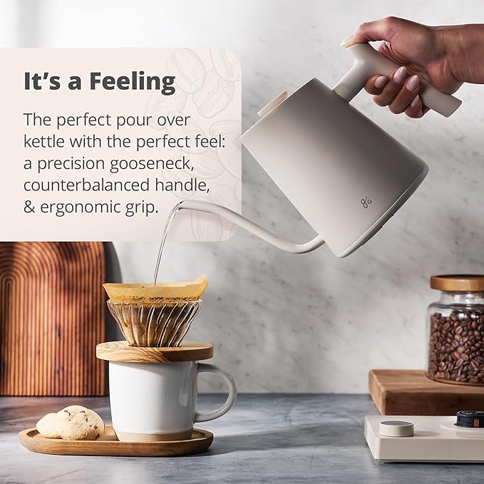 Greater Goods Electric Gooseneck Kettle, 1200W Stainless Steel with Precision Temperature Control, Fast Boil, BPA-Free, Ideal for Pour Over Coffee and Tea,1L (Birch)