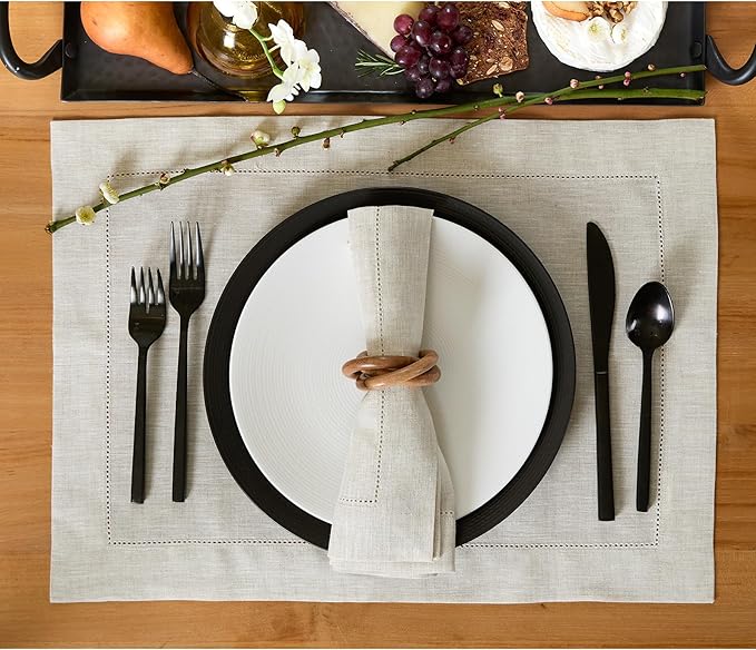 Solino Home Light Natural Linen Napkins Set of 4-100% Pure Linen Hemstitch Dinner Napkins 20 x 20 Inch for Fall, Autumn, Thanksgiving, Christmas, Holiday - Classic Hemstitch