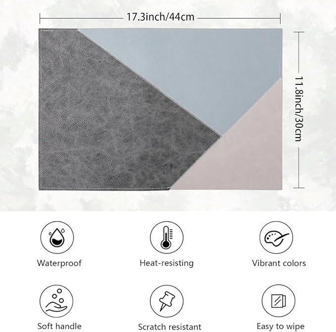 Faux Leather Placemats Set of 6 Reversible,Geometric Pattern PU Placemat for Dining Table,Waterproof Heat Resistant Wipeable Anti Slip Washable Table Mats,Modern Table Protectors