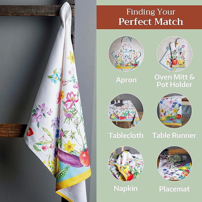 Maison d' Hermine Kitchen Towels Set of 3 100% Cotton 27.50" x 20" Reusable Cloth Tea Dish Towels Absorbent with Hanging Loop for Kitchen, Home, Dining, Cocktail Parties Spring/Summer (Giverny)