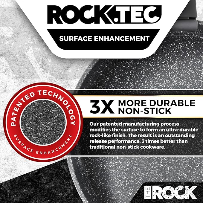 THE ROCK SMART SPACE Ceramic 16pc Nonstick Pots and Pans Set with ROCK.TEC, Cookware Set with Detachable Handles, Scratch/Stain/Crack Proof, Oven & Dishwasher Safe, PFAS & PFOA Free, Grey