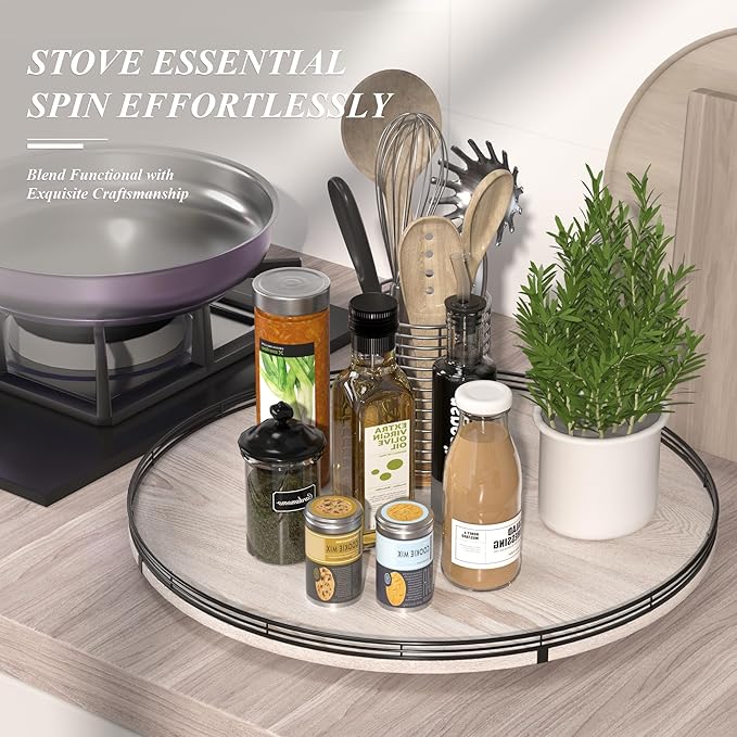 24" Lazy Susan Wood Turntable Organizer for Kitchen Decor, Farmhouse Round Wooden Larger Lazy Susan Organization and Storage for Cabinet, Dining Table, Pantry, Bathroom, Countertop, Centerpiece