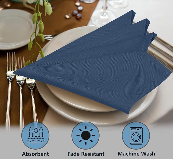 Ruvanti Cloth Napkins Set of 12, 18x18 Inches Napkins Cloth Washable, Soft, Durable, Absorbent, Cotton Blend. Table Dinner Napkins Cloth for Hotel, Lunch, Restaurant, Weddings, Parties -Ocean Blue
