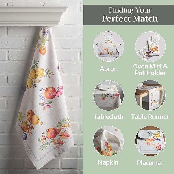 Maison d' Hermine Kitchen Towels Set of 3 100% Cotton 20" x 27.5" Reusable Cloth Tea Dish Towels Absorbent with Hanging Loop for Kitchen Dining Thanksgiving Christmas Decorations (Fruit D'Hiver)