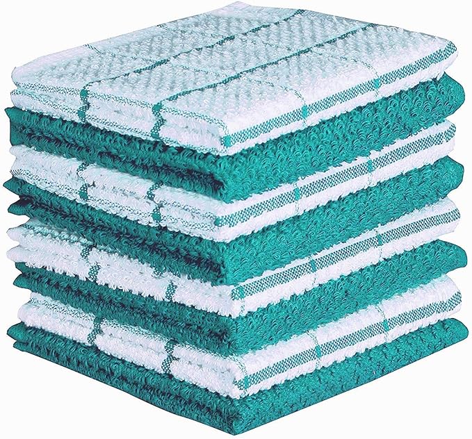 AMOUR INFINI Cotton Kitchen Dish Cloths Set of 8 – Highly Absorbent, Super Soft Premium Terry Cleaning Cloth (12"x12" Inch) Premium Dishcloths for Washing Dishes (Turquoise)