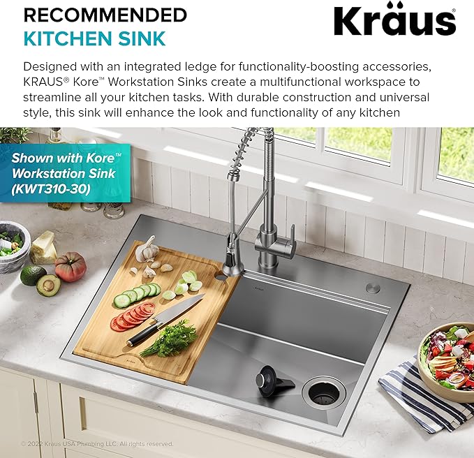 KRAUS WasteGuard 1/3 HP Ultra-Quiet Garbage Disposal with Quick Connect, Kitchen Sink Drain Cover, Power Cord and Flange Included, KWD100-33MBL