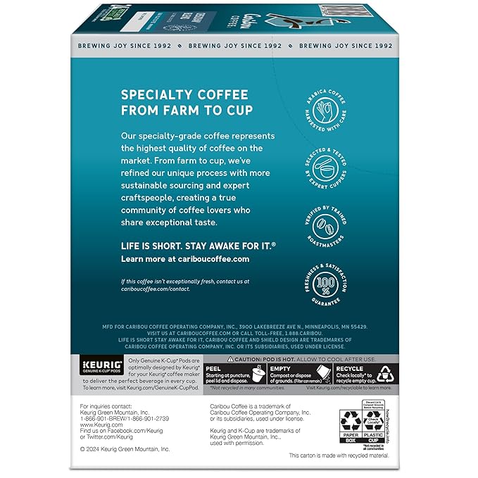 Caribou Coffee Obsidian Keurig Single-Serve K-Cup Pod, Medium Roast Coffee, 96 Count