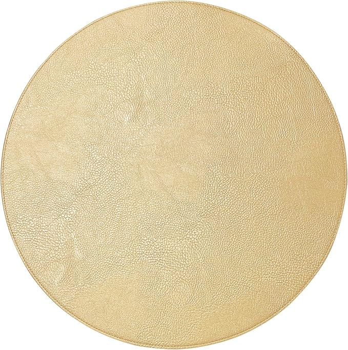 Placemats Set of 6 – Round 15” Faux Leather Table Mats for Dining, Heat Resistant & Non-Slip Washable Table Decor, Indoor, Outdoor, Dining Table Set for 6, Modern Kitchen & Holiday Use, Gold