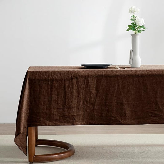 EVERLY 100% Pure Linen Rectangle Tablecloths 60x84Inches for Dining,Buffet Parties,Picnic,Events,Weddings and Restaurants,Decorative Halloween,Thanksgiving Machine Washable Tablecloths-Chocolate