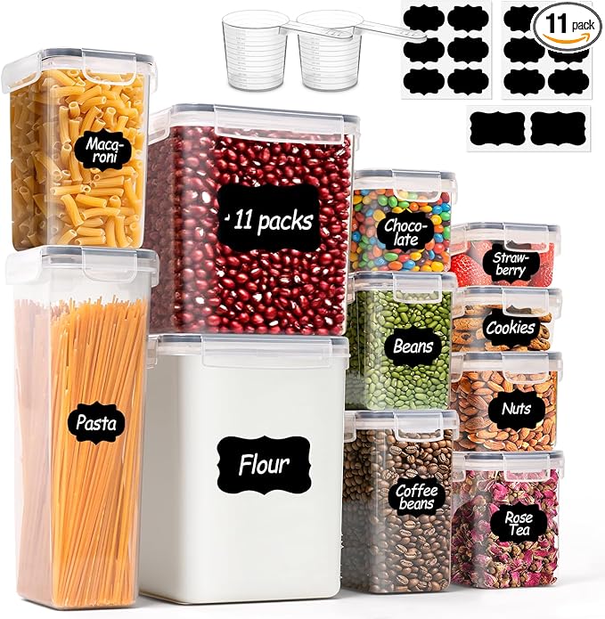 ComSaf Airtight Food Storage Containers with Lids, 11 Pcs Canisters Sets for the Kitchen, Plastic Pantry Organizers and Storage for Cereal, Flour, Sugar,Kitchen Storage Containers Include Labels