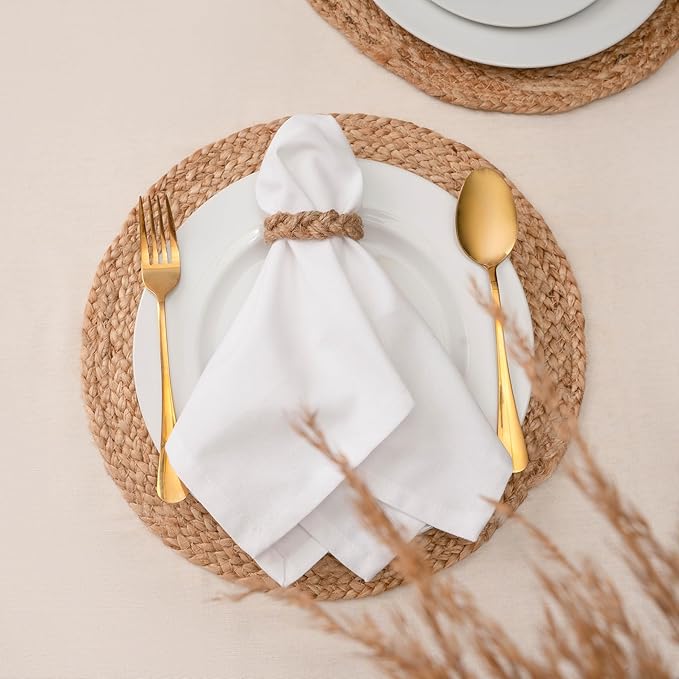 Blue Needles Solid Cloth Napkins Set of 12 White 100% Cotton Dinner Napkins 18x18 inches - Soft, Reusable, Absorbent & Washable Fall Thanksgiving Linen, Ideal for Events, Parties & Everyday Use