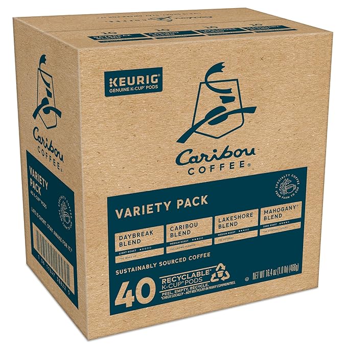 Caribou Coffee Single Serve Keurig K-Cup Pod Variety Pack, Light, Medium, and Dark Roast Coffees, 40-Count Box(Pack of 1)