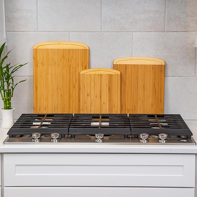 Organic Bamboo Cutting Boards for Kitchen Set of 3 with Lifetime Replacements – Premium Extra Large Wood Chopping Boards with Juice Grooves for Carving & Serving, Non-Toxic & Durable by Greener Chef