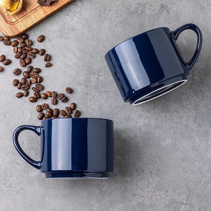 GBHOME 14 OZ Coffee Mugs Set of 6, Stackable Ceramic Mugs for Men, Women, Modern Coffee Cups for Latte,Cappuccino,Hot Cocoa. Dishwasher & Microwave Safe, Navy Blue