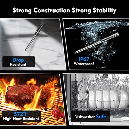 Aurasky Unique Wireless Meat Thermometer, Accurate Temperature Detection Probe, 500FT Remote Monitoring, Dual Alarm, Cooking Meat Thermometer Wireless for Grilling, Smoking, Oven, BBQ, Rotisserie