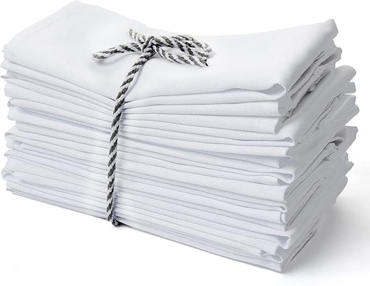 Kitchen Cloth Napkins 12 Pack 18X18 Inches Cotton Blend Soft Fabric with Hemmed Edges, White Dinner Napkins Washable Reusable Durable Linen Napkins for Parties Table Setting Decor (White) by PERLLI