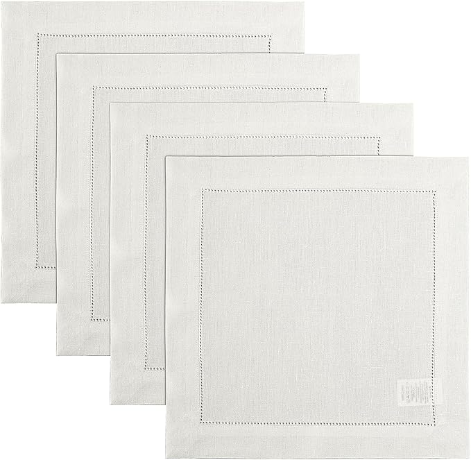 Solino Home Square Placemats Set of 4-100% Pure Linen Ivory Cloth Placemats 14 x 14 Inch - Classic Hemstitch, Machine Washable Place Mats for Fall, Autumn, Thanksgiving, Holiday, Christmas