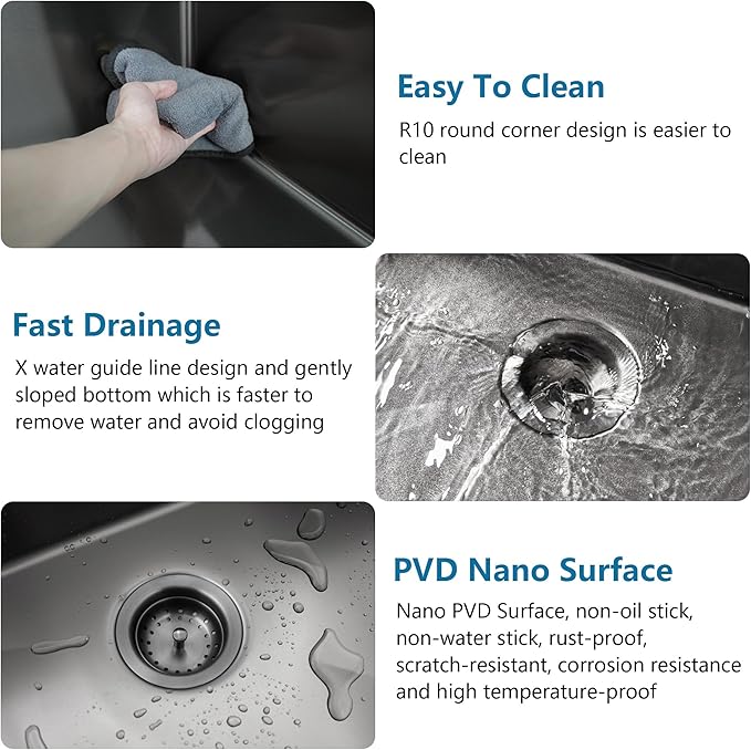 30 inch Black Undermount Kitchen Sink, Stainless Steel Undermount Workstation Sink 16 Gauge Handmade Single Bowl Kitchen Sinks R10 Round Corner with Ledge and Accessories (Pack of 5)