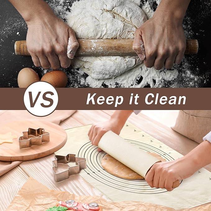 Tessco 6 Pieces Pastry Cloth and Rolling Pin Cover Set Includes 2 Pcs 25 x 20 Inch Large Cotton Pastry Mat 4 Pcs 14 x 2.5 Inch Rolling Pin Cover Sleeves for Dough Bread Pie Baking Kitchen Supplies