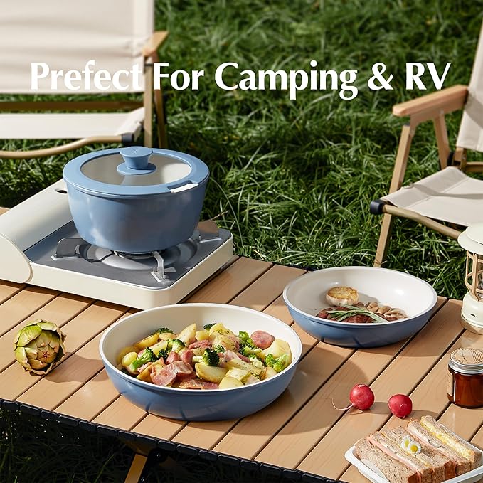 Redchef Ceramic Cookware Set, Removable Handle Pots and Pans Non-Stick, Rv Cookware Set, Non-Toxic Pots and Pans Set No PFAS, PTFE, PFOA, Detachable Pots and Pans, Dishwasher & Oven Safe(Blue)