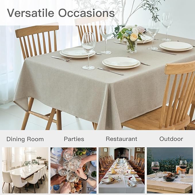 maxmill Square Linen Tablecloth Water Resistance Antiwrinkle Spill Proof Stain Resistant Fabric Table Cloth, Decorative Fabric Table Cover for Banquet Party Event Holiday Dinner, 70 x 70 Inch, Linen
