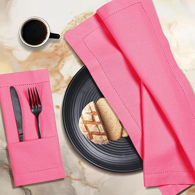 Bedding Craft 100% Cotton Cloth Dinner Napkins Set of 12 – 18x18 Baby Pink Hemstitched – Soft Durable Machine Washable Fabric Napkins for Weddings, Parties & Holidays