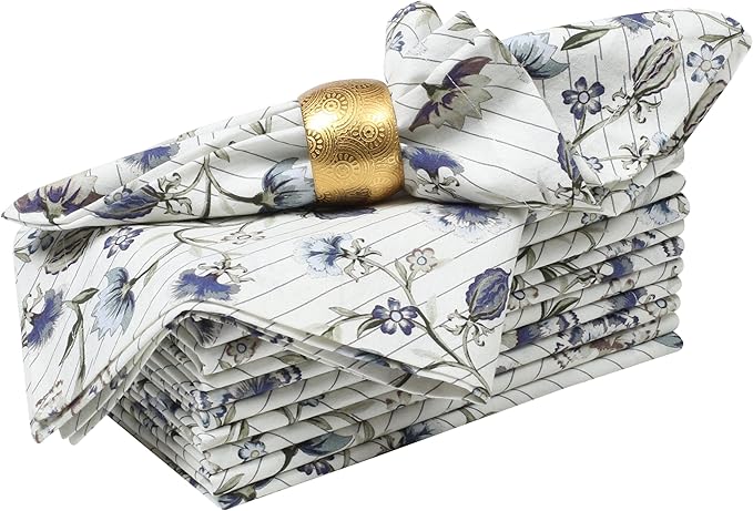 Bedding Craft Cotton Cloth Dinner Napkins Set of 12 – 18x18 Multicolor Lace Print with 1" Fold – Machine Washable Fabric Napkins for Table Décor, Weddings & Special Events